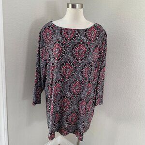 Croft & Barrow Womens Plus 3X Tunic Top Paisley 3/4 Sleeve Stretch Shirt